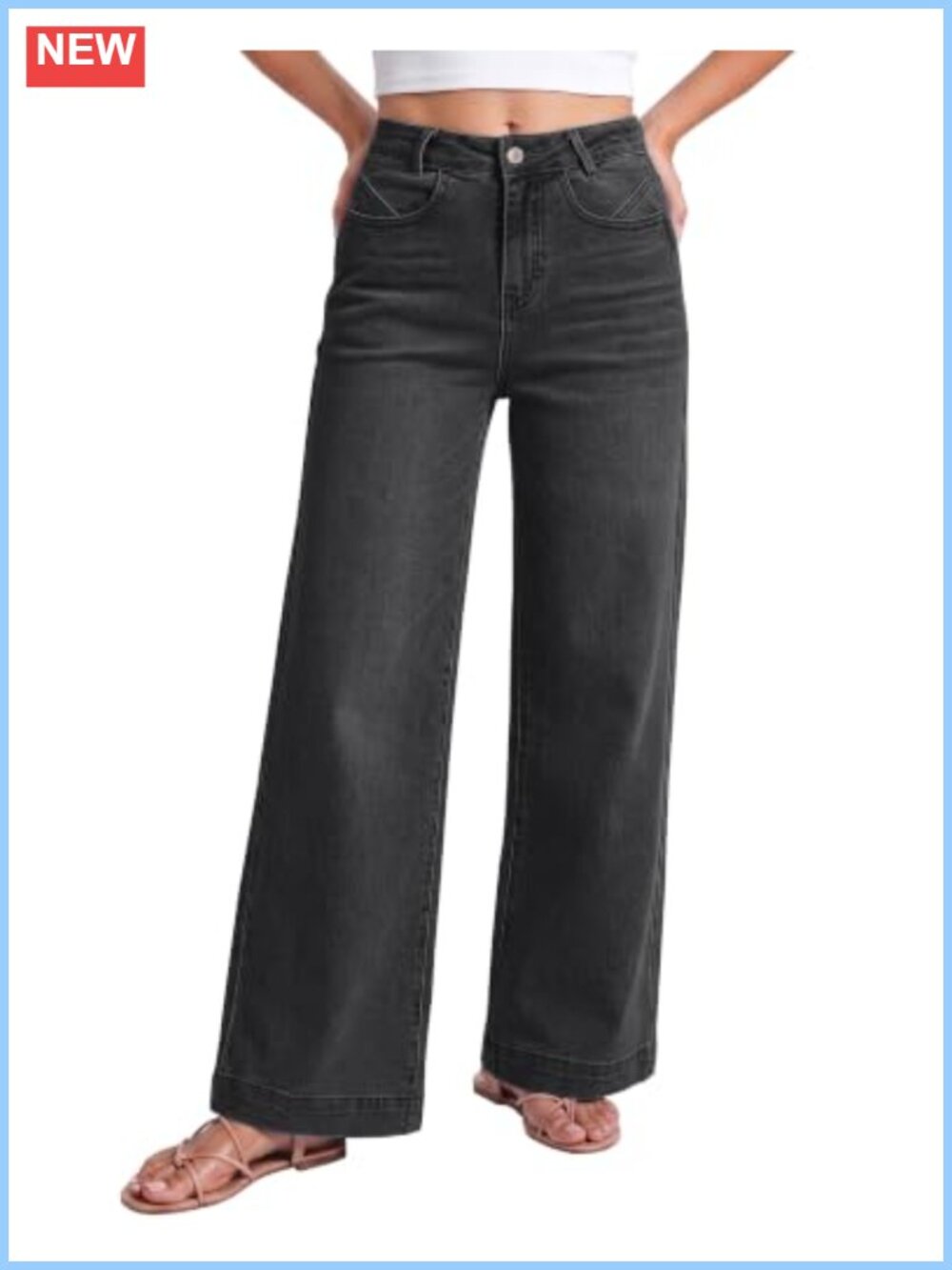 Wide Leg Baggy High Waisted Stretch Denim Jeans 29.5" Inseam
